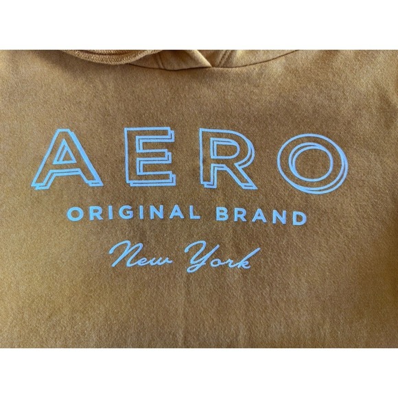 Aeropostale Yellow Sweatshirt Hoodie Size Medium Fleece Lined Logo New York - Picture 5 of 9